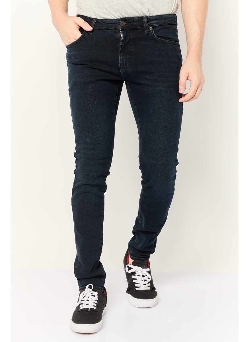 Men Skinny Fit Plain Stretchable Denim, Navy