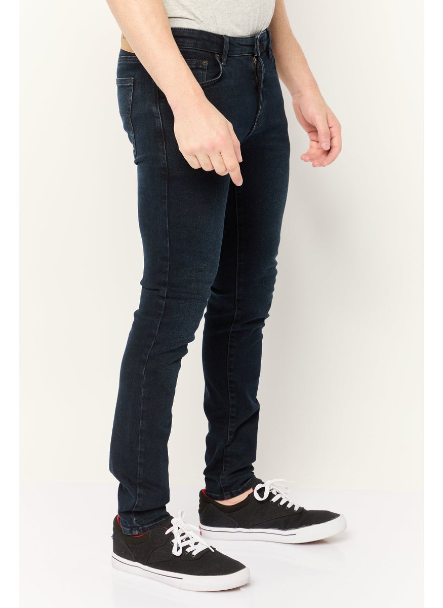 Men Skinny Fit Plain Stretchable Denim, Navy