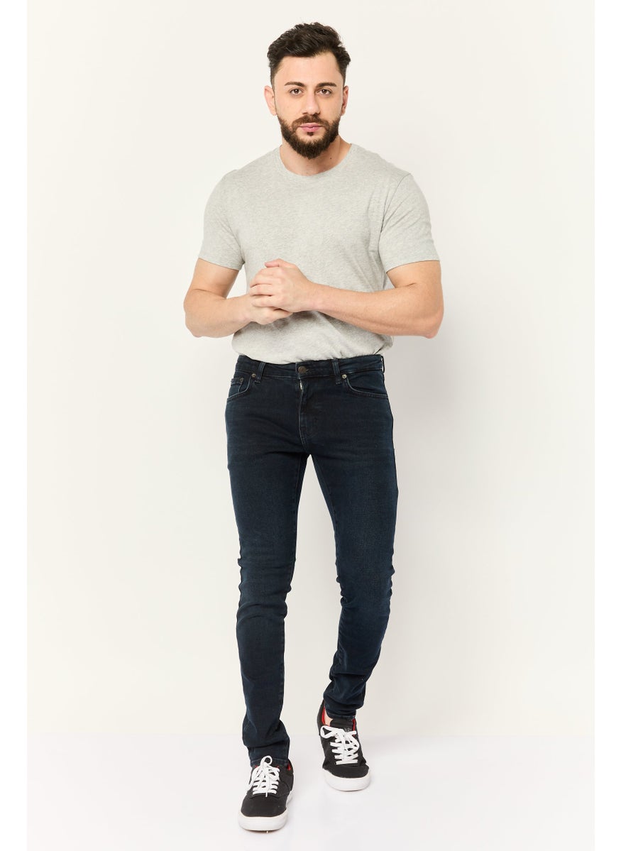 Men Skinny Fit Plain Stretchable Denim, Navy