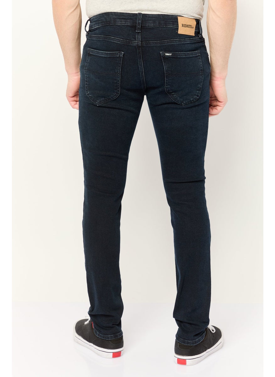 Men Skinny Fit Plain Stretchable Denim, Navy