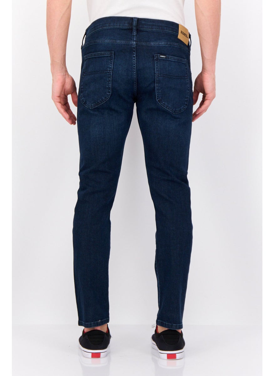 Men Slim Fit Solid Stretchable Jeans, Navy
