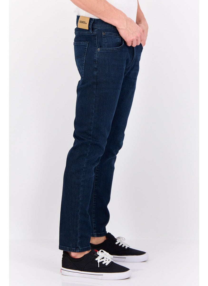 Men Slim Fit Solid Stretchable Jeans, Navy