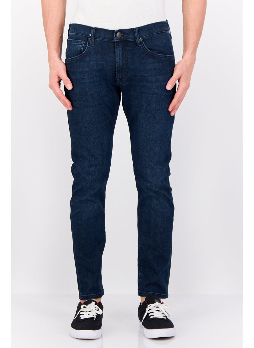 Men Slim Fit Solid Stretchable Jeans, Navy