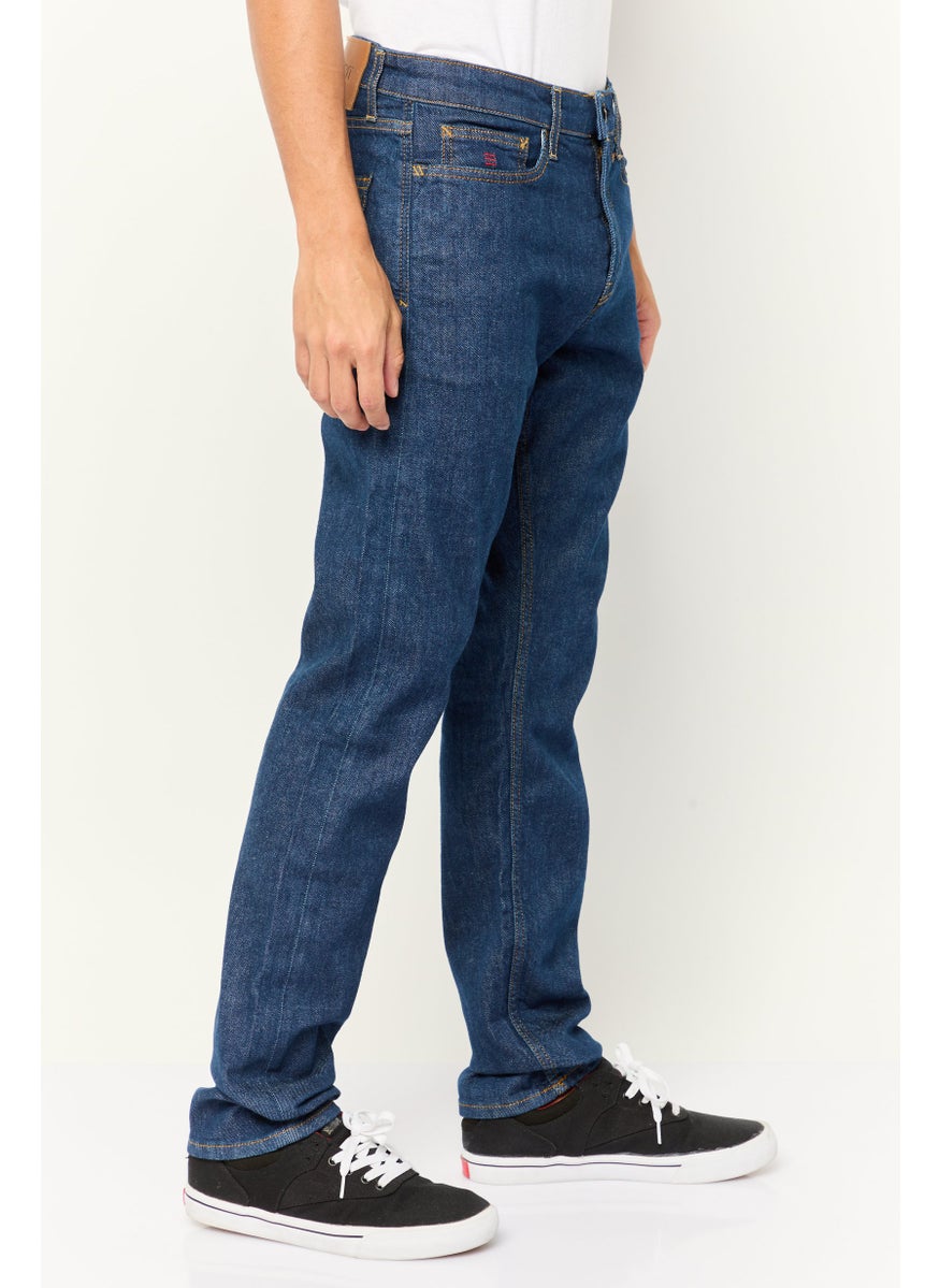 Men Slim Fit Plain Stretchable Selvedge Jeans, Blue
