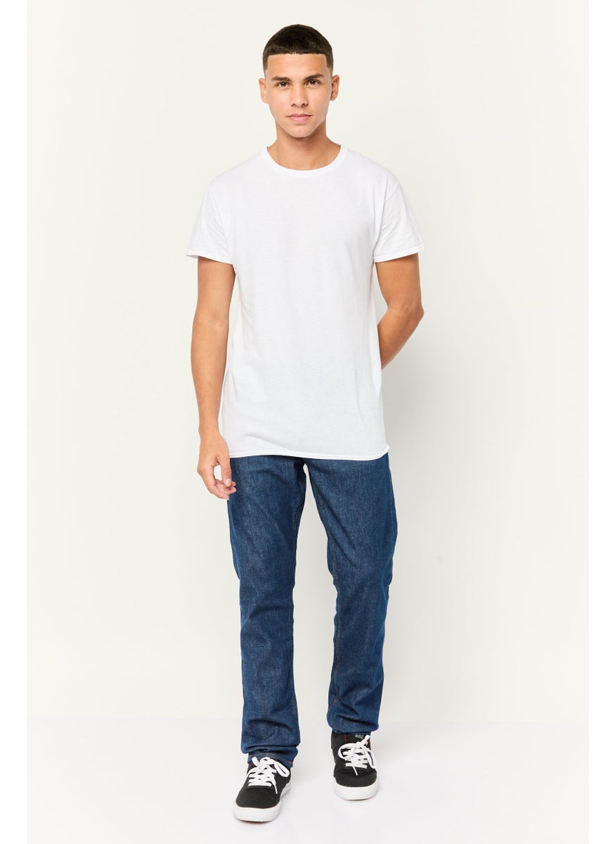 Men Slim Fit Plain Stretchable Selvedge Jeans, Blue