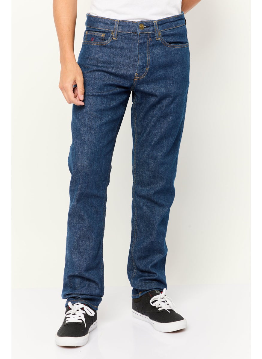 Men Slim Fit Plain Stretchable Selvedge Jeans, Blue