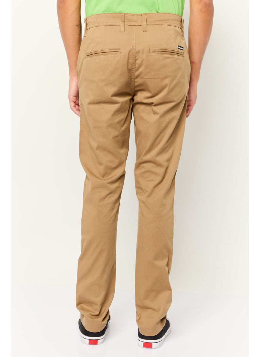 Men Slim Fit Solid Chino Pants, Taupe Tan
