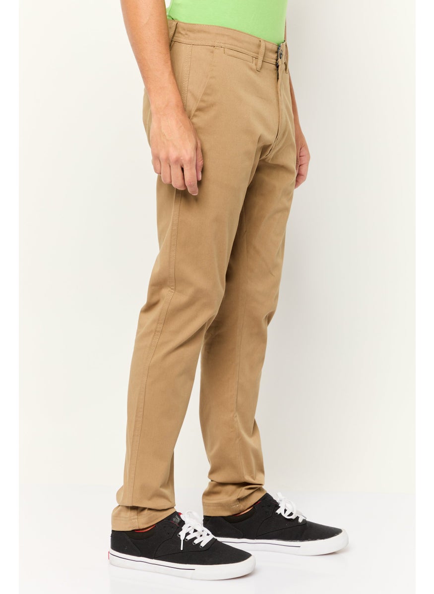 Men Slim Fit Solid Chino Pants, Taupe Tan
