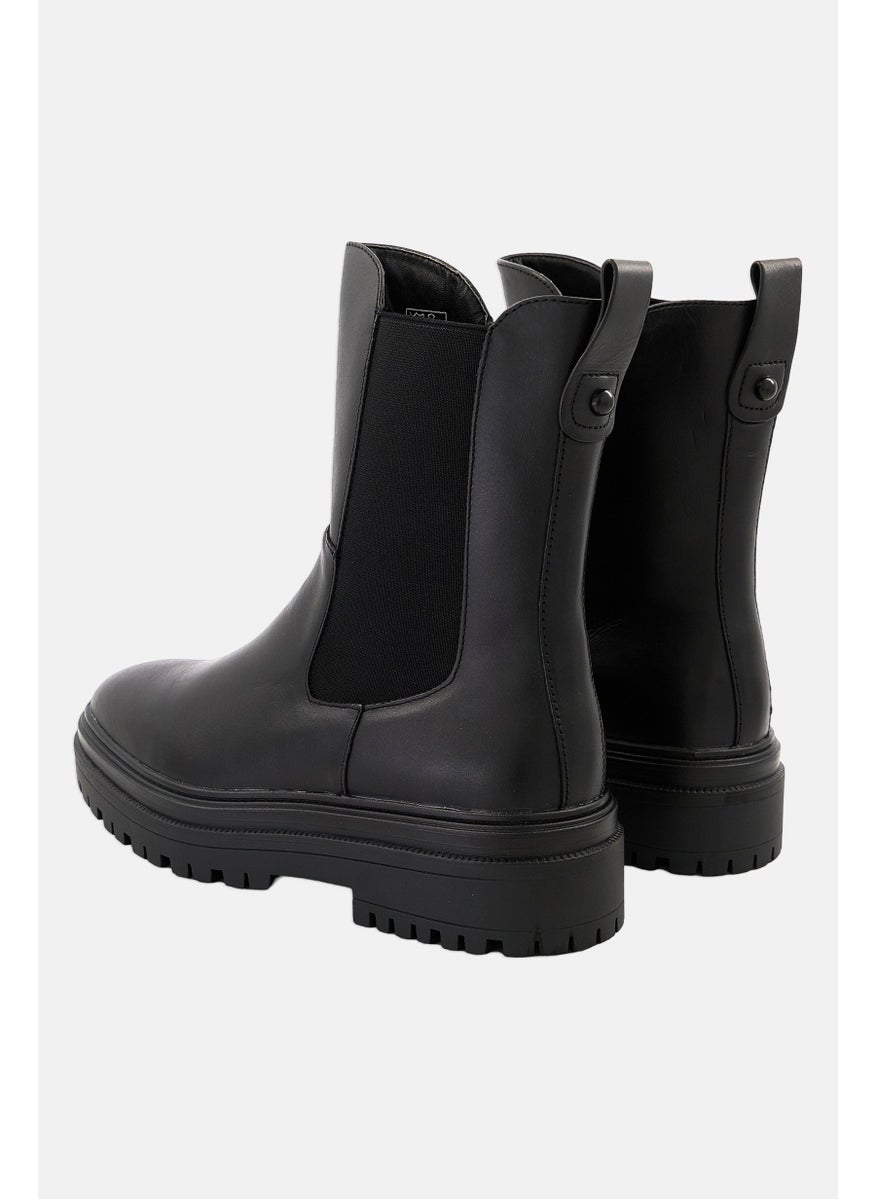 Women Broad Slip On Ankle Boots, Black