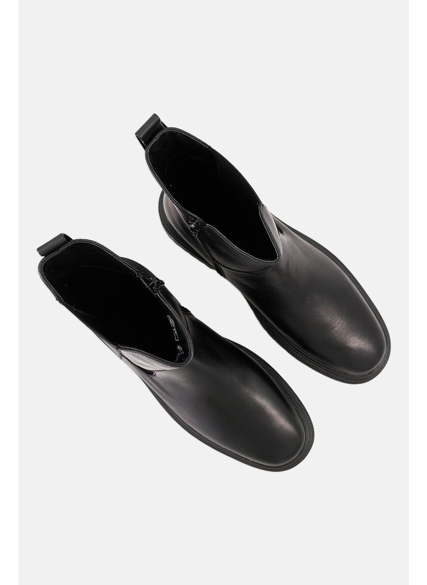 Women Broad Slip On Ankle Boots, Black