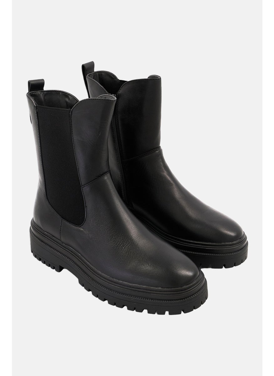 Women Broad Slip On Ankle Boots, Black