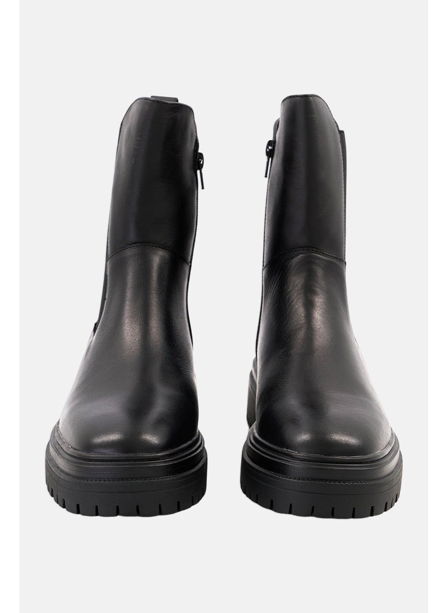 Women Broad Slip On Ankle Boots, Black