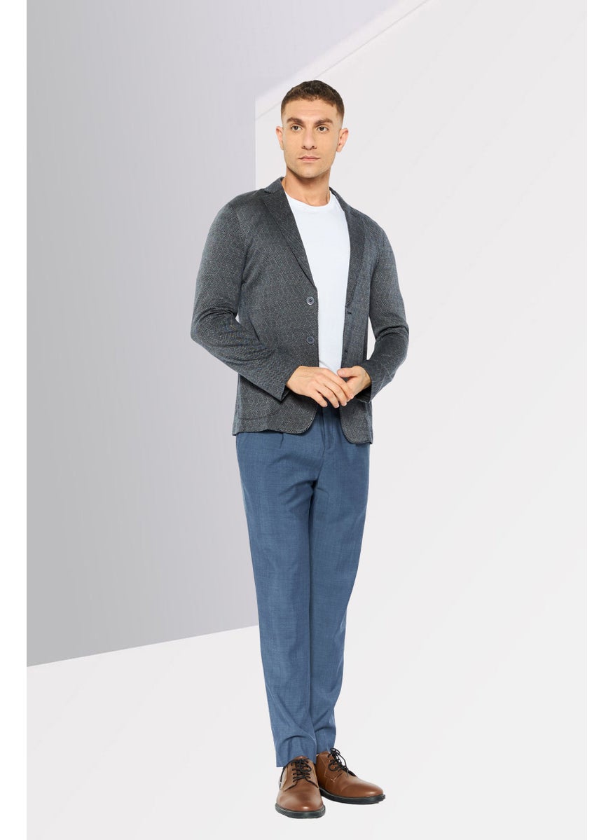 Men Regular Fit Abstract Formal Blazer, Charcoal