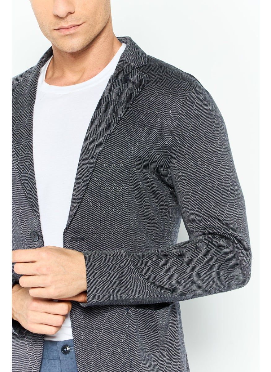 Men Regular Fit Abstract Formal Blazer, Charcoal