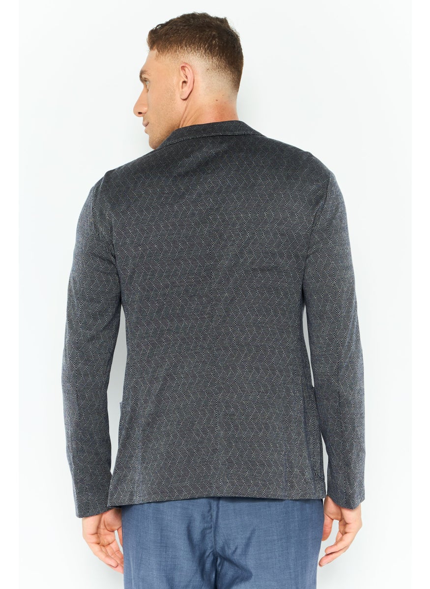 Men Regular Fit Abstract Formal Blazer, Charcoal
