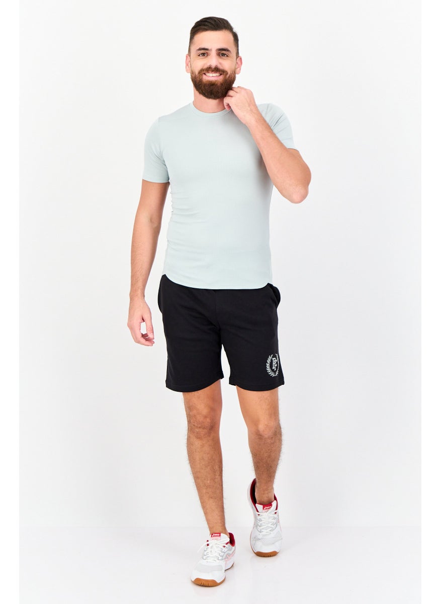Men Graphic Print Basic Shorts, Black