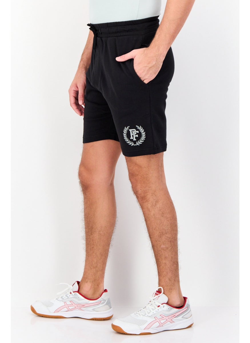 Men Graphic Print Basic Shorts, Black