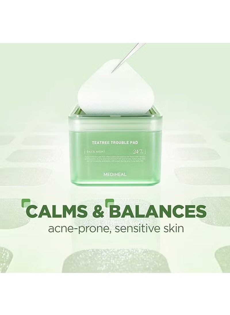 Mediheal Teatree Trouble Pad | Square Cotton Facial Toner Pads With Tea Tree & Lactobacillus | Soothing Pads To Calm Sensitive & Acne Prone Skin-| Vegan Face Gauze Pads | 100 Pads