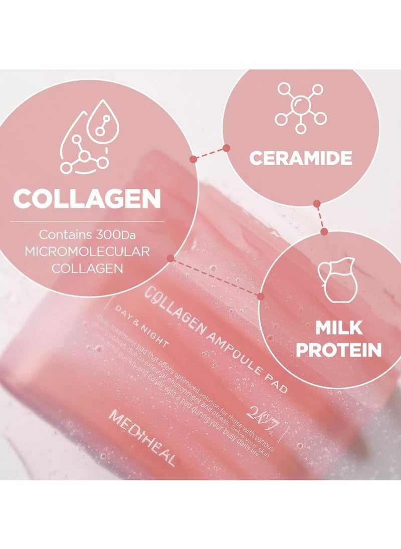 Collagen Ampoule Pad – Square Cotton Facial Toner Pads Collagen & Ceramide - Skin Firming & Restore Elasticity - Tighten Wrinkles & Lines - Vegan Eco Silk Pads, 100 Pads