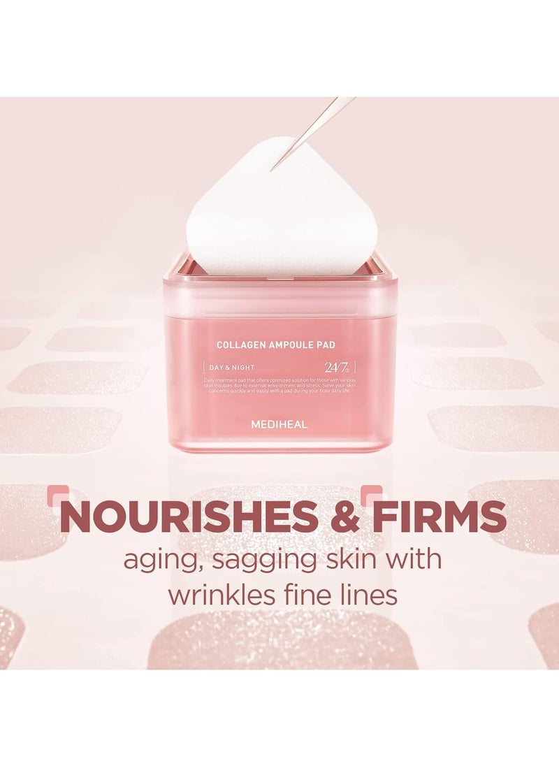 Collagen Ampoule Pad – Square Cotton Facial Toner Pads Collagen & Ceramide - Skin Firming & Restore Elasticity - Tighten Wrinkles & Lines - Vegan Eco Silk Pads, 100 Pads