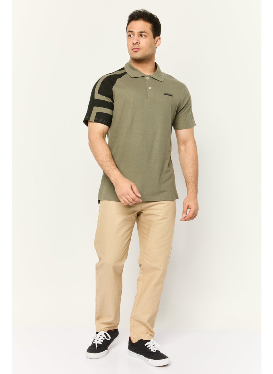 Men Regular Fit Short Sleeve Brand Polo Shirt, Olive
