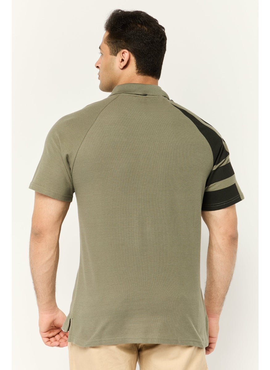 Men Regular Fit Short Sleeve Brand Polo Shirt, Olive