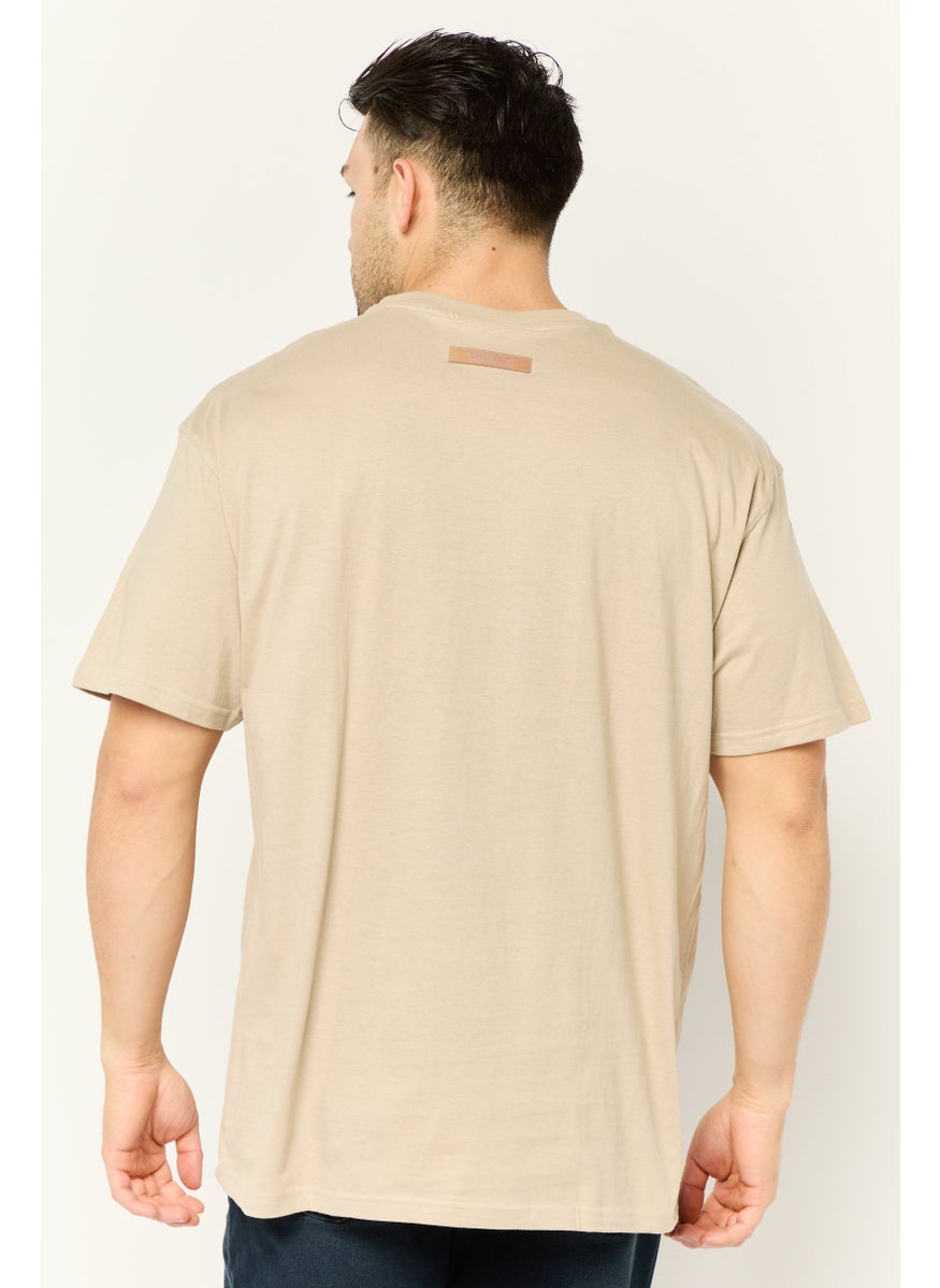 Men Crew Neck Short Sleeve Embroidered Logo T-Shirt, Beige