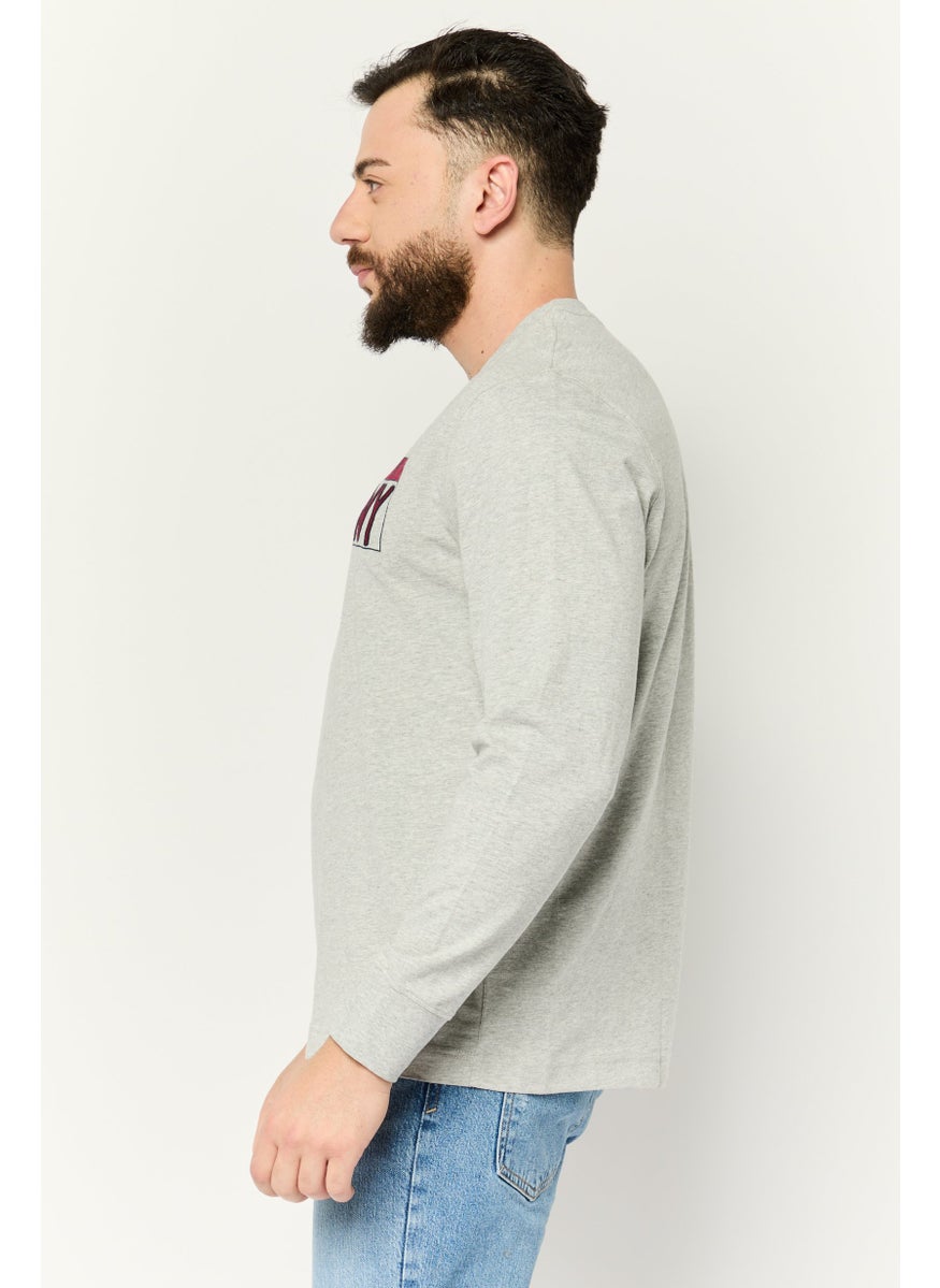 Men Round Neck Long Sleeves Graphic Print T-Shirts, Grey