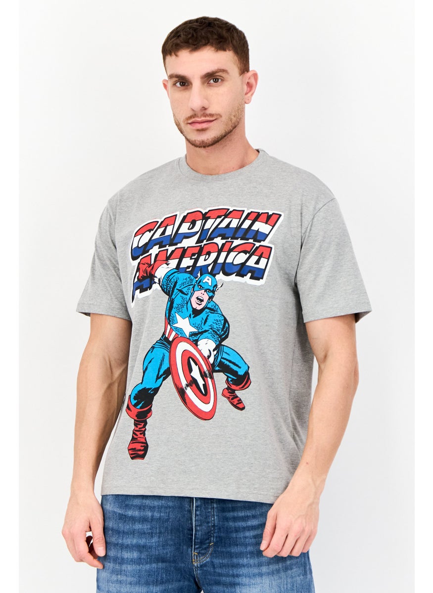 Men Crew Neck Short Sleeve Graphic Print T-Shirt, Grey