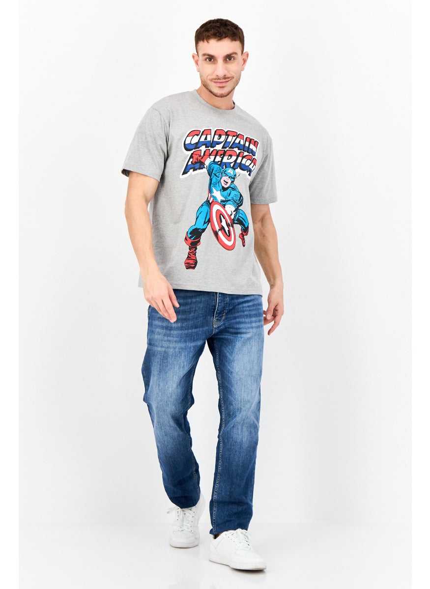 Men Crew Neck Short Sleeve Graphic Print T-Shirt, Grey