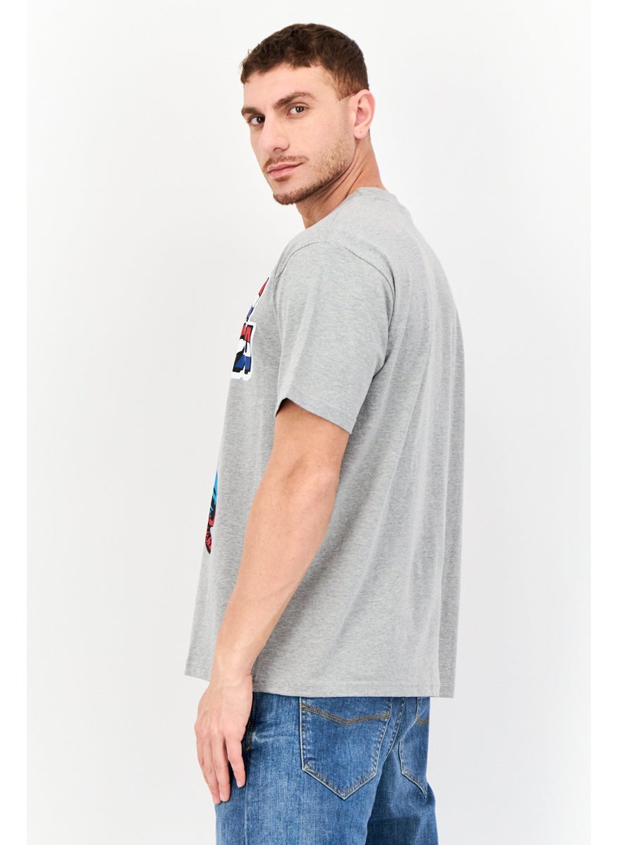 Men Crew Neck Short Sleeve Graphic Print T-Shirt, Grey