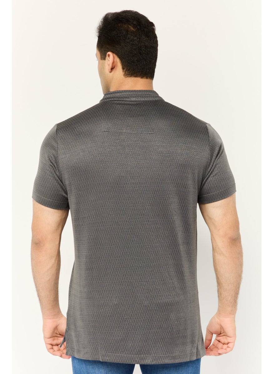 Men Regular Fit  Short Sleeve Brand Logo Polo Shirt, Dark Grey