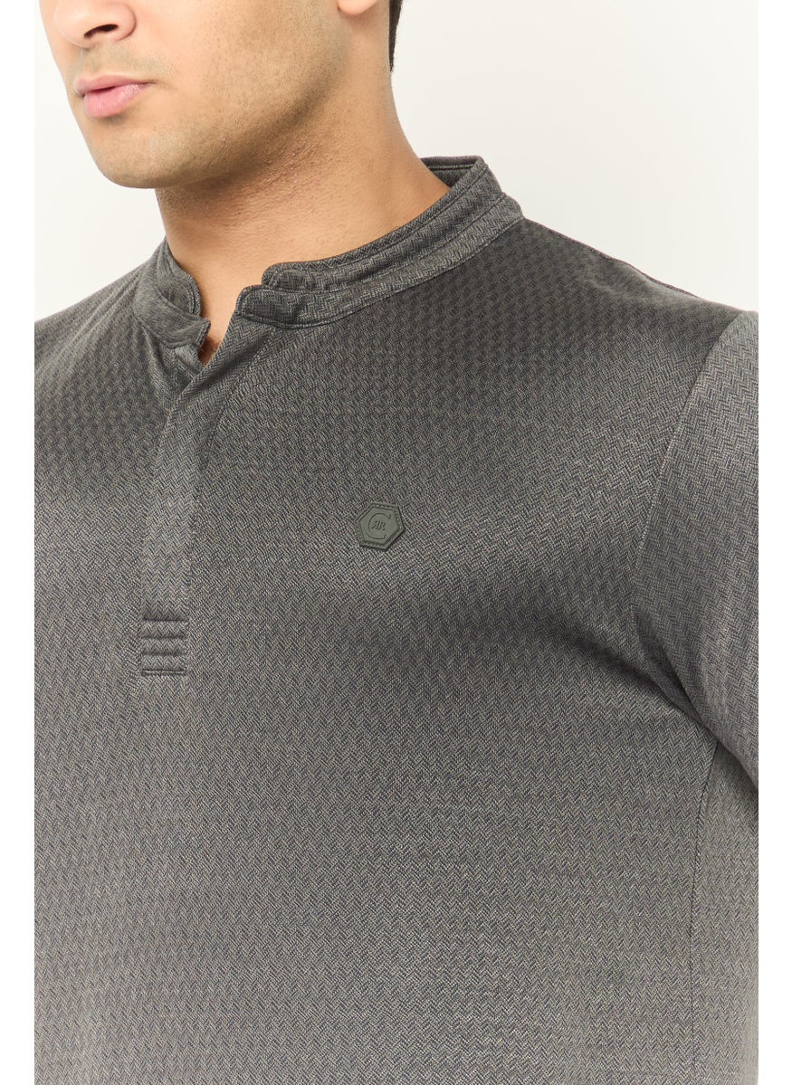 Men Regular Fit  Short Sleeve Brand Logo Polo Shirt, Dark Grey