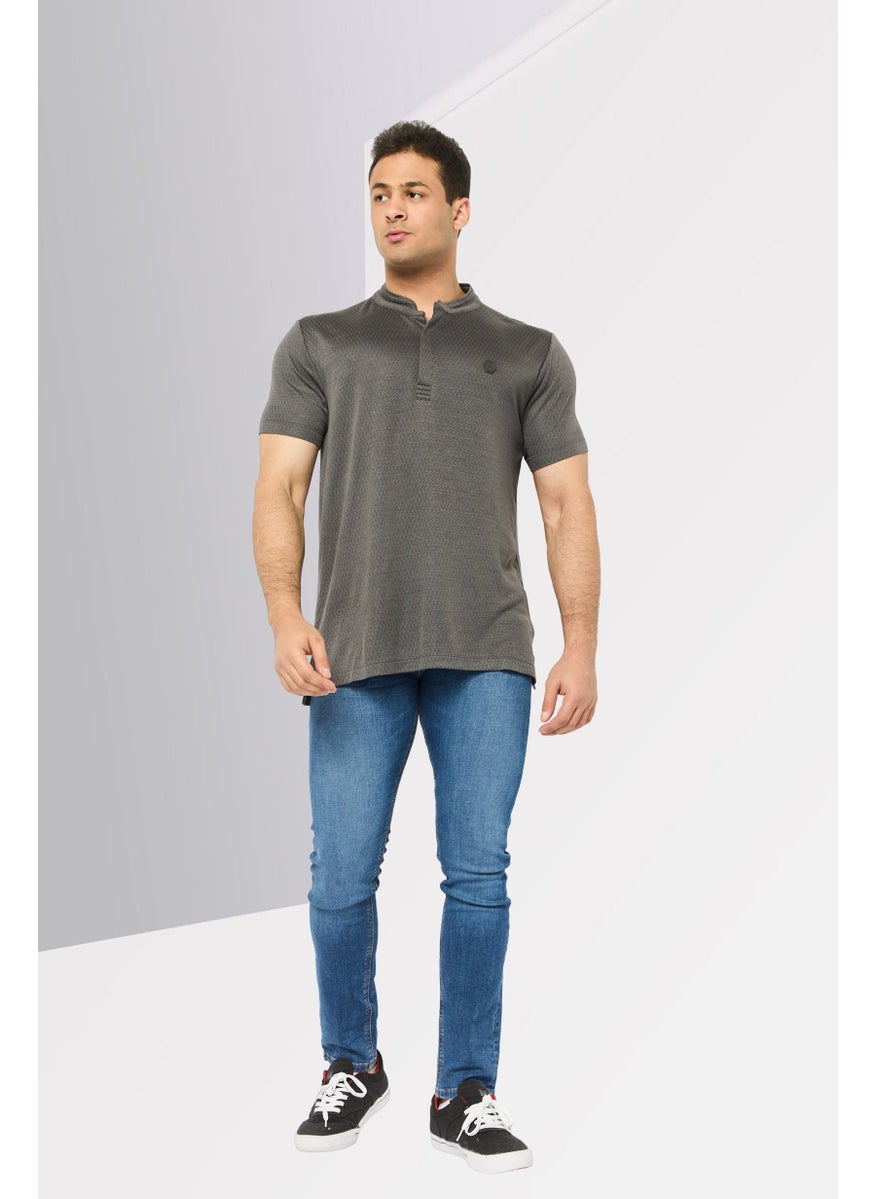 Men Regular Fit  Short Sleeve Brand Logo Polo Shirt, Dark Grey
