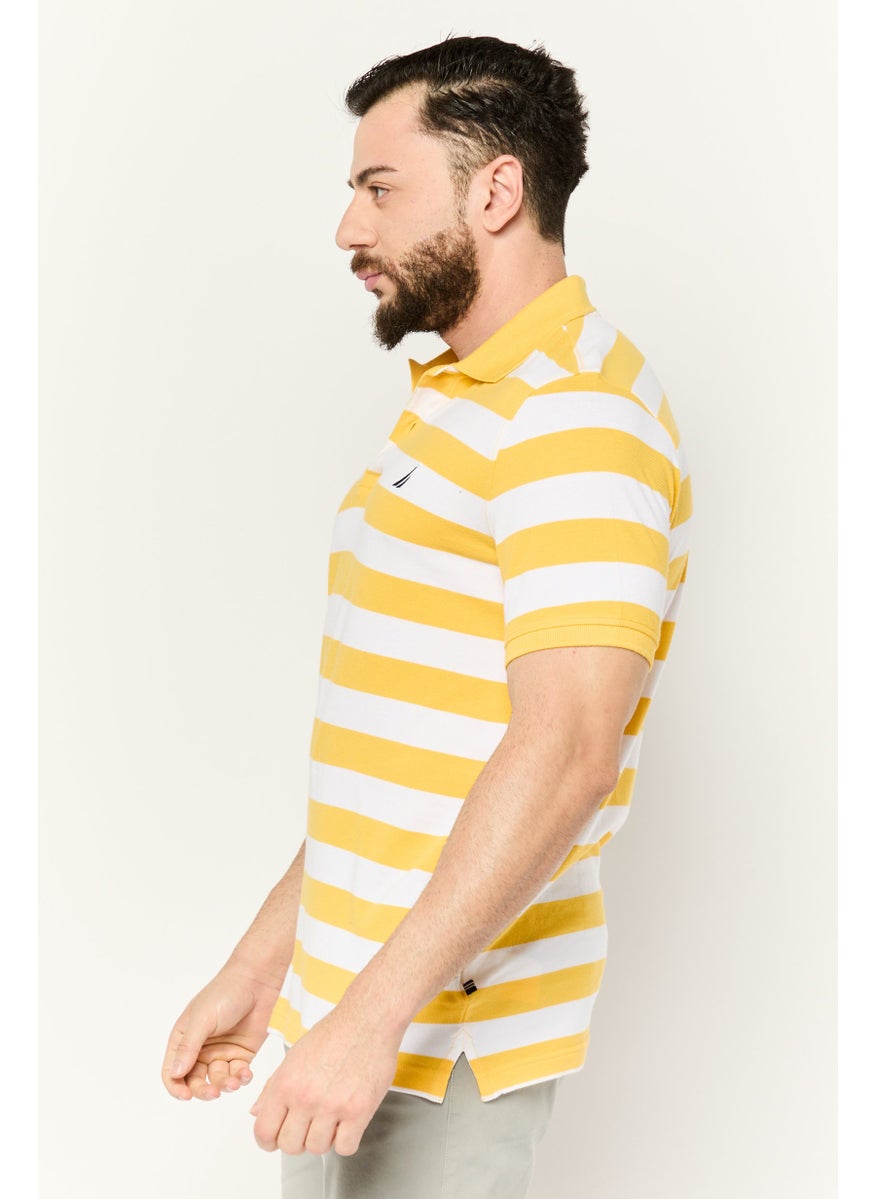 Men Regular Fit Embroidered Logo Short Sleeve Polo Shirt, Yellow/White