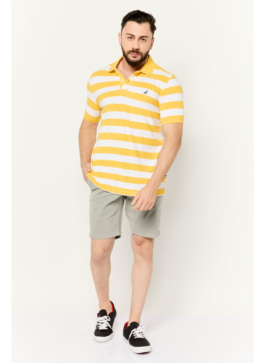Men Regular Fit Embroidered Logo Short Sleeve Polo Shirt, Yellow/White