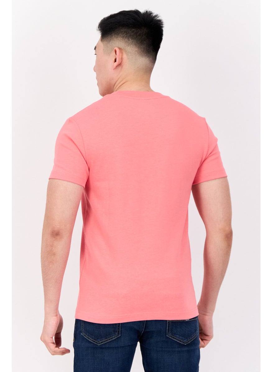 Men Crew Neck Short Sleeve Brand Logo T-Shirt, Coral Red