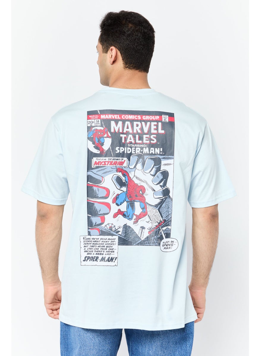Men Crew Neck Short Sleeves Graphic Print T-Shirt, Light Blue