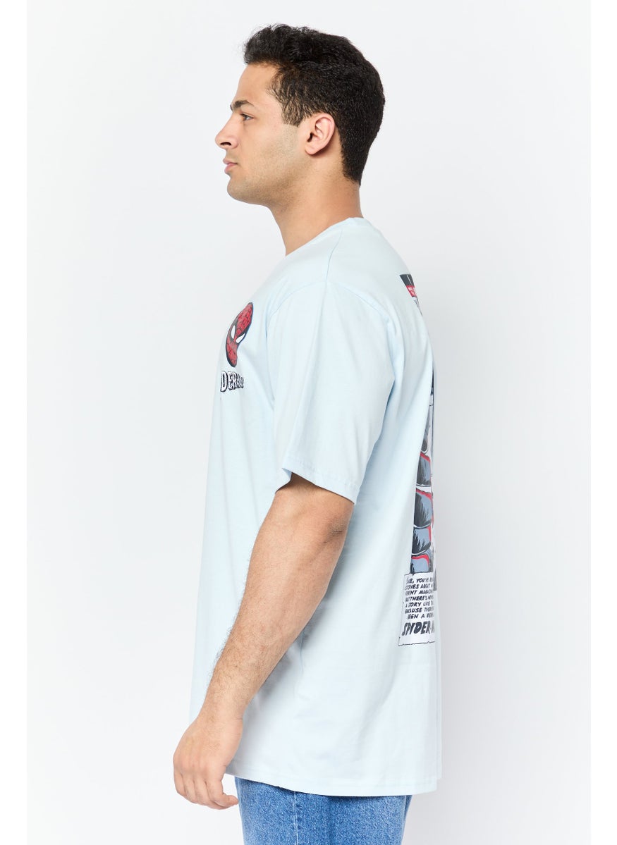 Men Crew Neck Short Sleeves Graphic Print T-Shirt, Light Blue