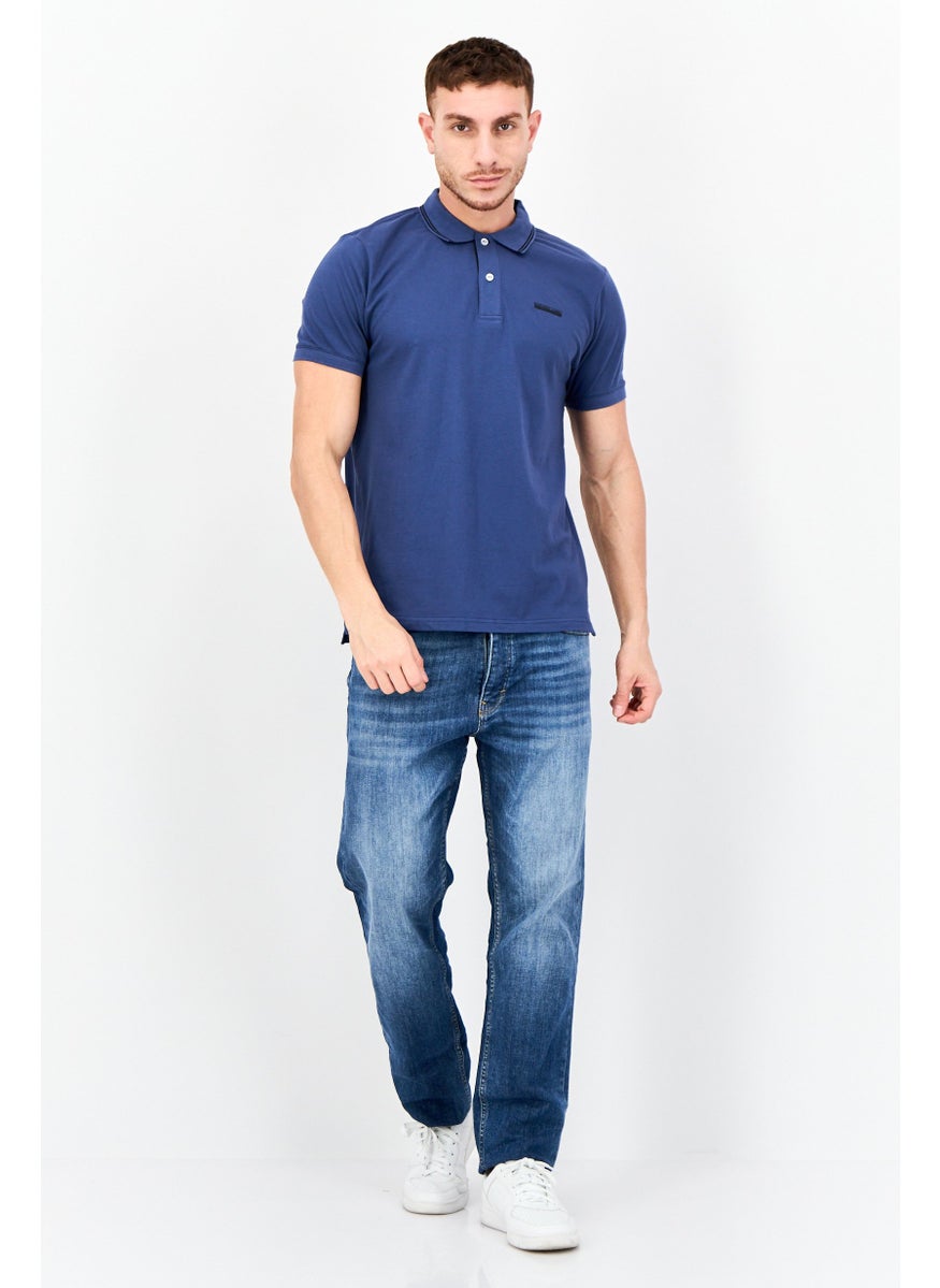 Men Regular Fit Brand Logo Short Sleeve Lifestyle Polo Shirt, Ensign Blue