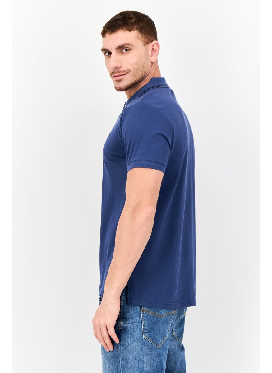 Men Regular Fit Brand Logo Short Sleeve Lifestyle Polo Shirt, Ensign Blue