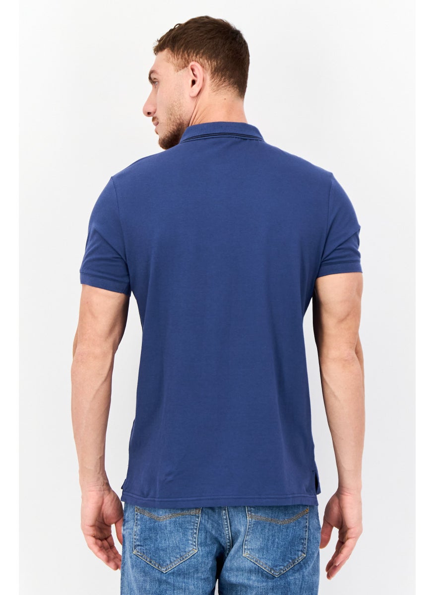 Men Regular Fit Brand Logo Short Sleeve Lifestyle Polo Shirt, Ensign Blue