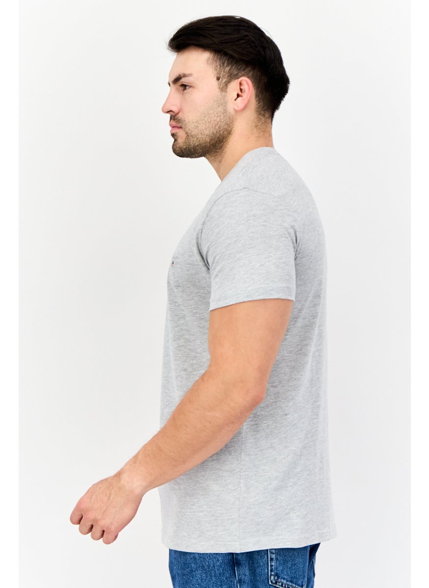 Men Crew Neck Short Sleeve Embroidered T-shirt, Light Grey