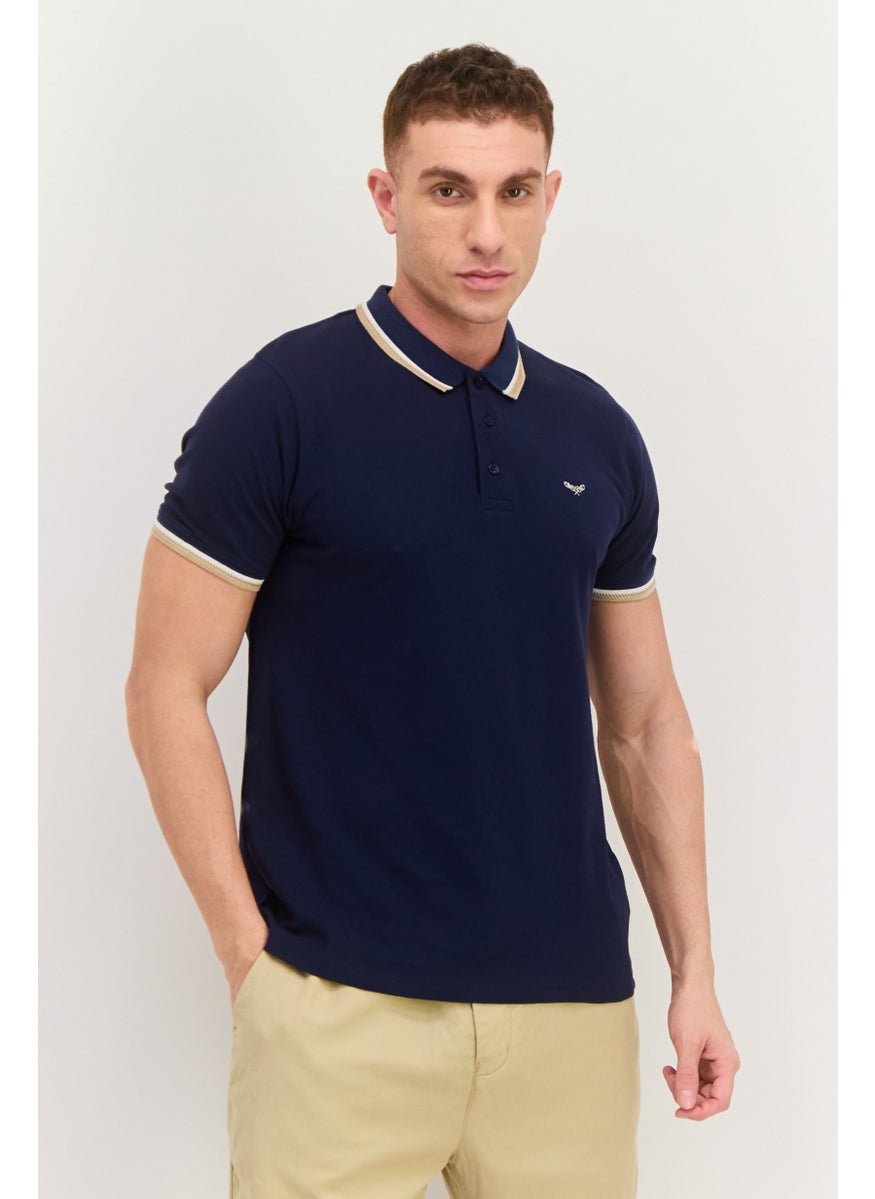 Men Regular Fit Short Sleeve Embroidered Logo Polo Shirt, Navy