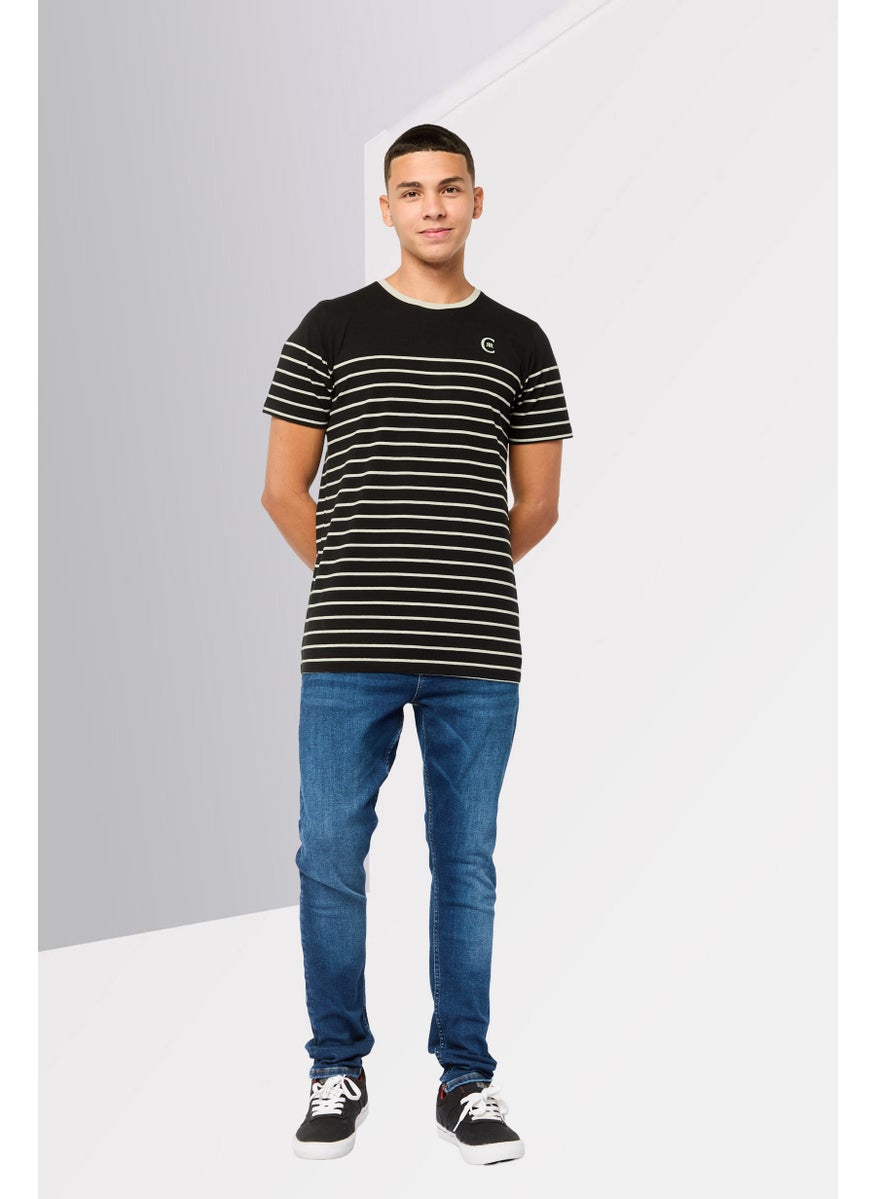 Men Regular Fit Short Sleeve Brand Logo T-Shirt, Black
