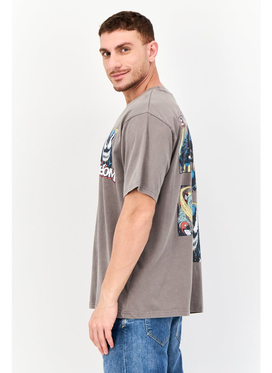 Men Crew Neck Short Sleeve Graphic Print T-Shirt, Grey