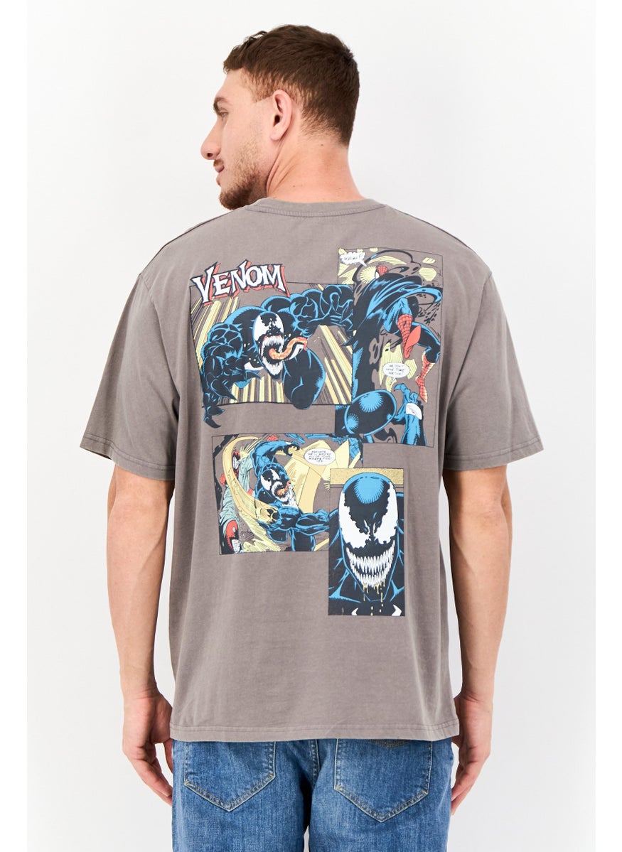 Men Crew Neck Short Sleeve Graphic Print T-Shirt, Grey