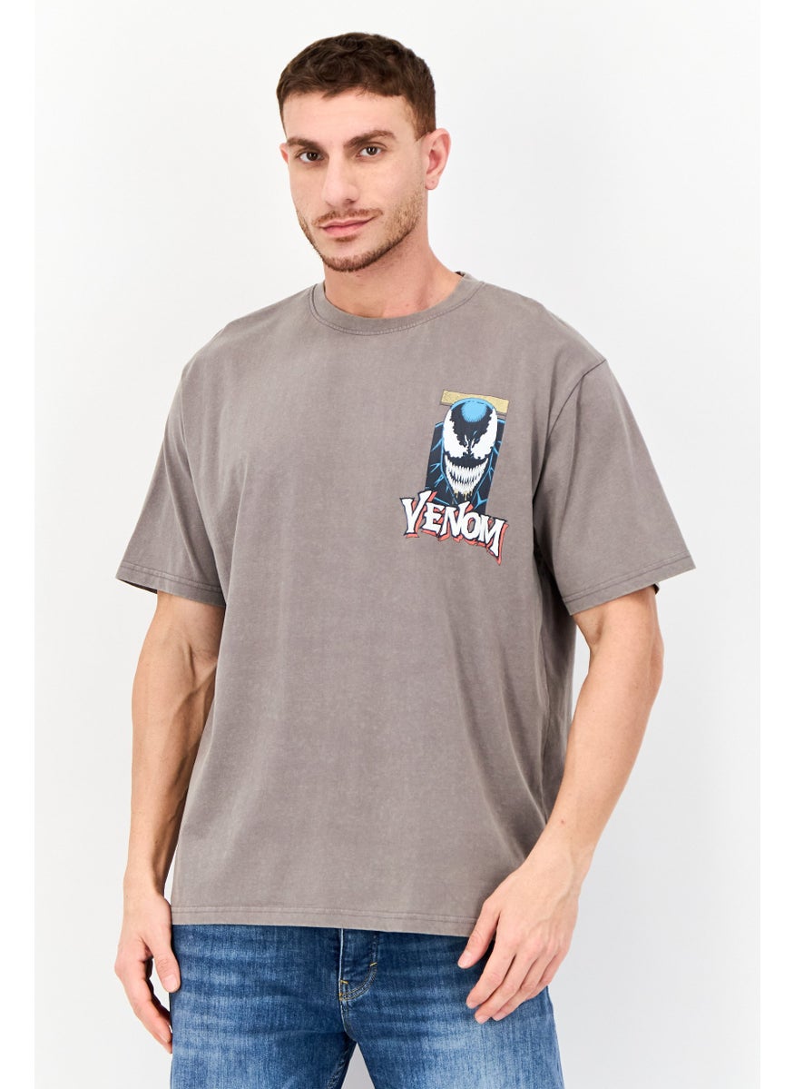 Men Crew Neck Short Sleeve Graphic Print T-Shirt, Grey
