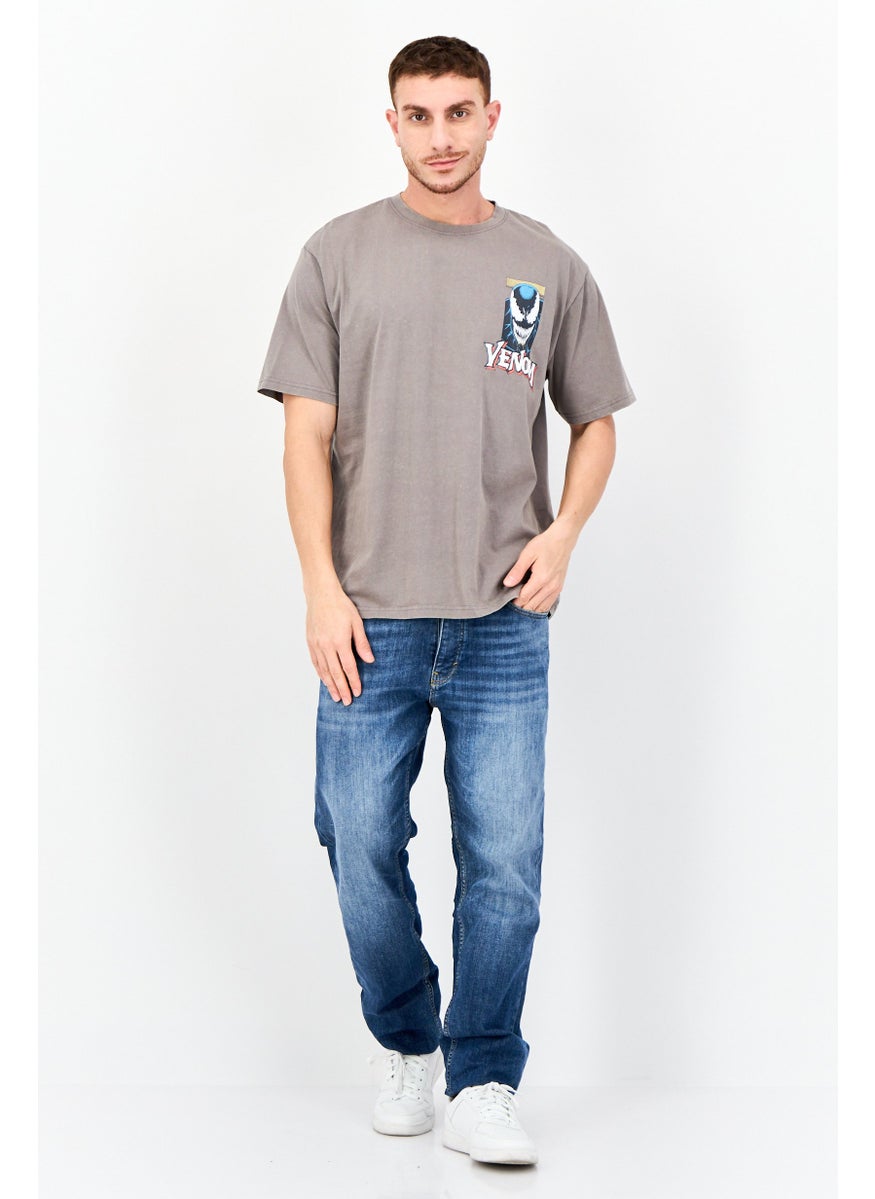 Men Crew Neck Short Sleeve Graphic Print T-Shirt, Grey