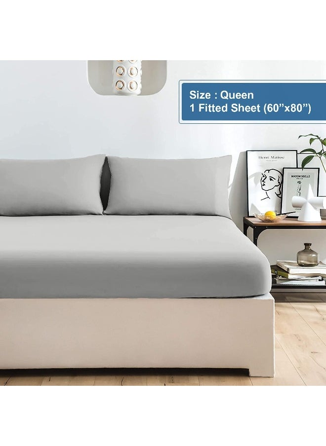 DAN RIVER 100% Cotton Jersey Fitted Sheet, Queen, Grey, 16 Inch Deep Pockets, Ultra Soft & Breathable, Stretchy Knit Fabric, Fitted Bed Sheet for Queen Mattress